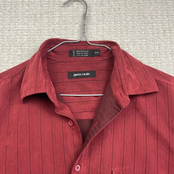 Vintage Pierre Cardin Faux Suede Dark Red Dress Shirt Men Size M Button Up - Picture 5 of 13